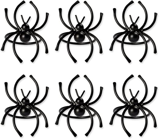 DII Halloween Napkin Rings Novelty Tabletop Décor Set, 2×1.5×1.5, Black Spider, 6 Piece