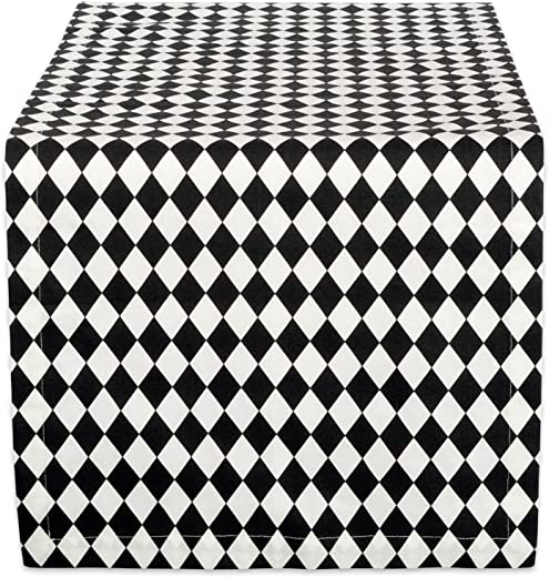 DII Halloween Tabletop, Harlequin Collection, Table Runner, 14×108, Black and Cream