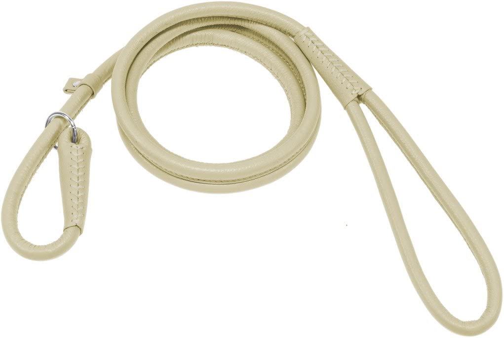 Dogline Soft and Padded Round Leather Slip Lead for Dogs (W 3/8″ L 72″, Beige)