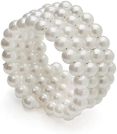 Elegant Napkin Rings | Exquisite Beaded Design | Holiday Napkin Rings | 6 PC, White