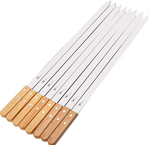 G & F Products 25619 2020 23 Inch Long 5/8 Inch Wide 2mm Thin Stainless Steel BBQ Skewer 8 Piece, Silver