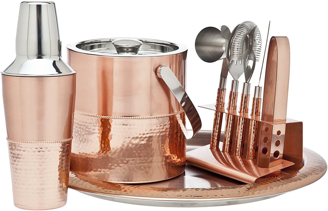 Godinger 9 Piece Barware Set, Copper