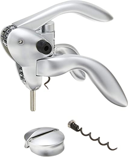 Houdini Lever Corkscrew with Foil Cutter and Extra Spiral (Silver)