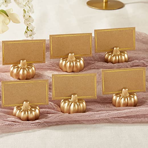 Kate Aspen Fall Decor Mini Gold Pumpkin Place Card Holder (Set of 6), Perfect for Thanksgiving Table Decor, Fall Themed Weddings, Bridal Brunches