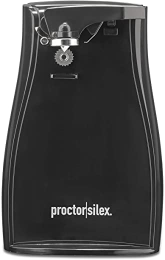 Proctor Silex Power Electric Automatic Can Opener for Kitchen with Knife Sharpener, Twist-off Easy-Clean Lever, Cord Storage, Black (75217PS)