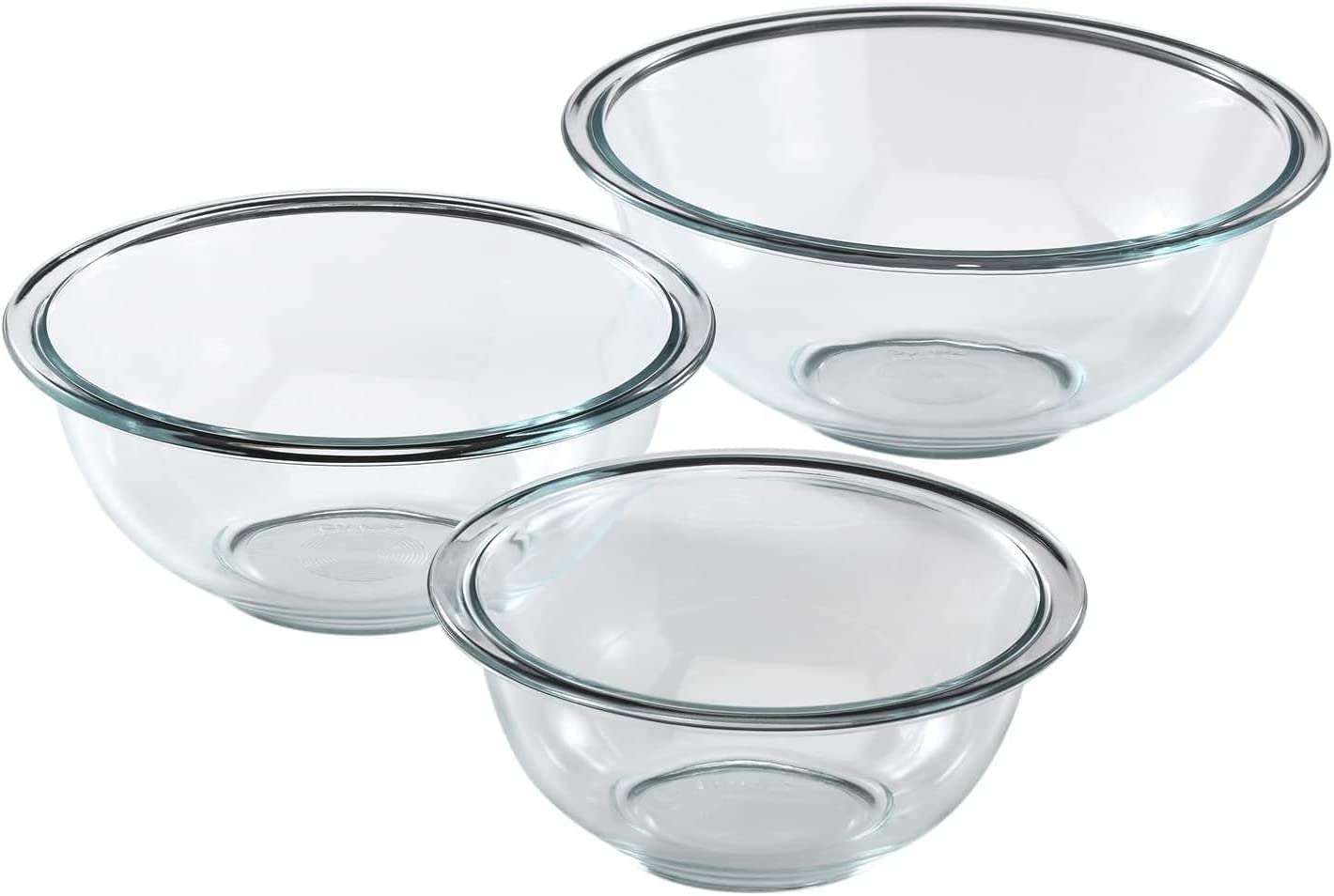 Pyrex 3 Piece Glass Mixing Bowl Set with 1, 1.5, 2.5 Quart Mixing Bowls for Kitchen, Baking, and Storage, Microwave, Freezer, and Dishwasher Safe ,…