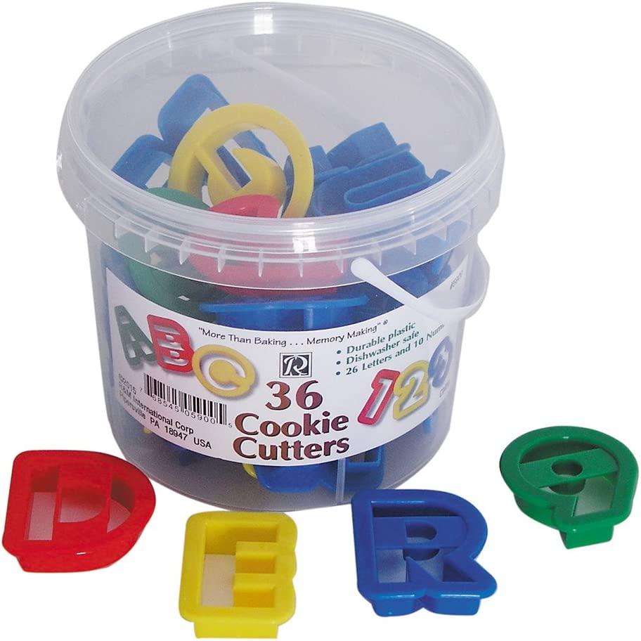 R&M International Alphabet and Number 1.5″ Cookie Cutters, 36-Piece Bucket