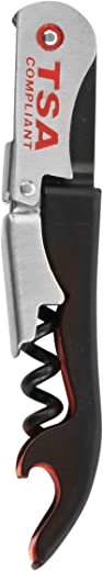 True Jetsetter Black Double Hinged TSA Compliant Corkscrew Bottle Opener, Stainless Steel Wine Key 0.75×4.75×1