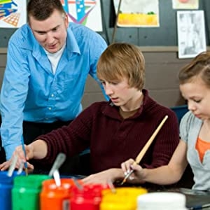 Art teacher and two students
