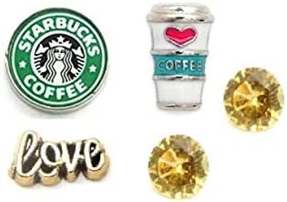 Coffee Theme Set of 5 Floating Charms for Locket Pendant