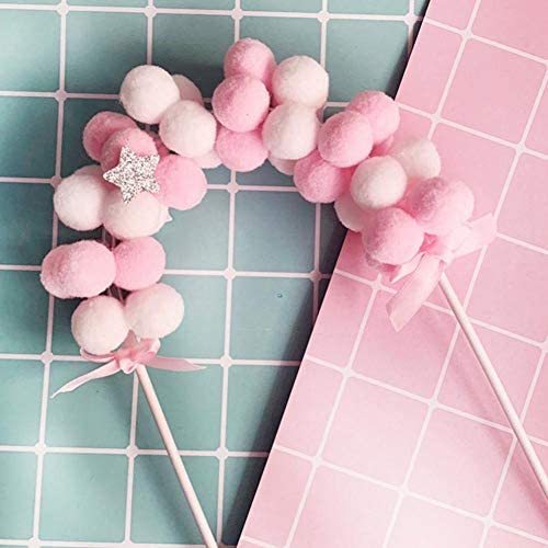 Pink Pompom Cloud Cake Topper Shower Birthday Cake Top Flags Decoration Festival Party Supplies