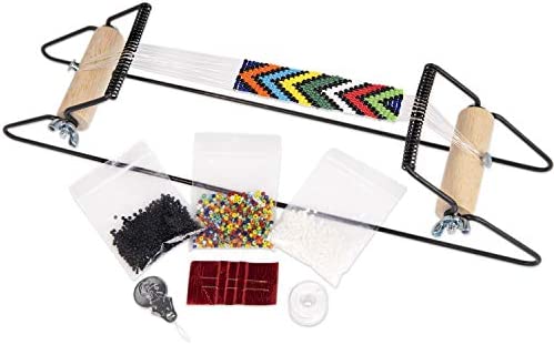 The Beadsmith Metal Bead Loom Kit, Includes Loom (12.5″ x 2.5″ x 3″), Thread, Needles, and 18 Grams Glass Beads for Bracelets, Necklaces, Belts, and More