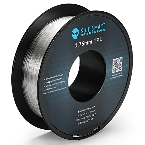 SainSmart – 101-90-165 Clear Flexible TPU 3D Printing Filament, 1.75 mm, 0.8 kg, Dimensional Accuracy +/- 0.05 mm