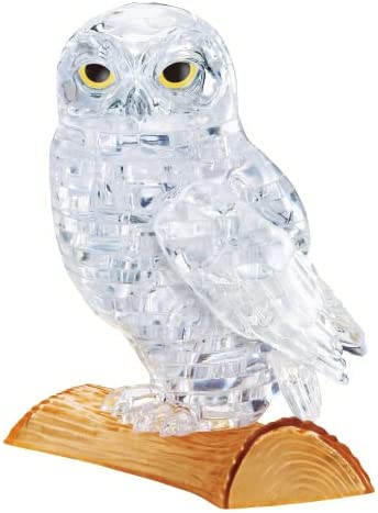 BePuzzled Original 3D Crystal Jigsaw Puzzle – Owl Animal Bird Assembly Brain Teaser, Fun Model Toy Gift Decoration for Adults & Kids Age 12 and Up, Clear, 42 Pieces (Level 1)