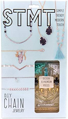 STMT DIY Chain Jewelry by Horizon Group USA, Design Upto 10Piece of Vsco Girl Personalized Jewelry, Includes Trendy Charms, Chains, Tassels, Gemstones, Beads & More, Gold, Blue, Black & Silver