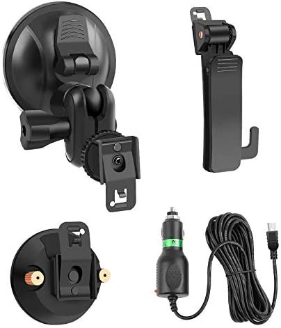CammPro Body Worn Camera Accessories Bundle Kit for Body Camera I826, Screw Clip+Car Charger+Suction Cup Mount+Shoulder Clip