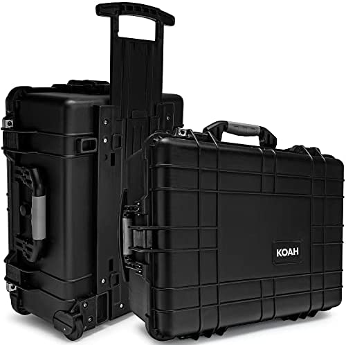 Koah Weatherproof Wheeled Plastic Hard Case with Customizable Foam, Retractable Handle, and Trolley Wheels (22.0″ x 17.9″ x 10.4″ Outer, 20.2″ x 15.4″ x 9.0″ Inner) for Cameras, Drones, and Gear