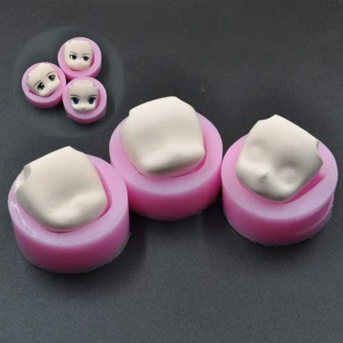 WellieSTR Set Of 3 Mini Lovely Doll Face Silicone Fandant Mold Polymer Clay Mould,Clay Lovely Doll Face Cab Push Press Molds