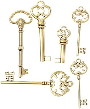 Craft Supply Vintage Antique Gold Colored Metal Keys for Jewelry Making, Crafting, and More – 6 Count (25404)