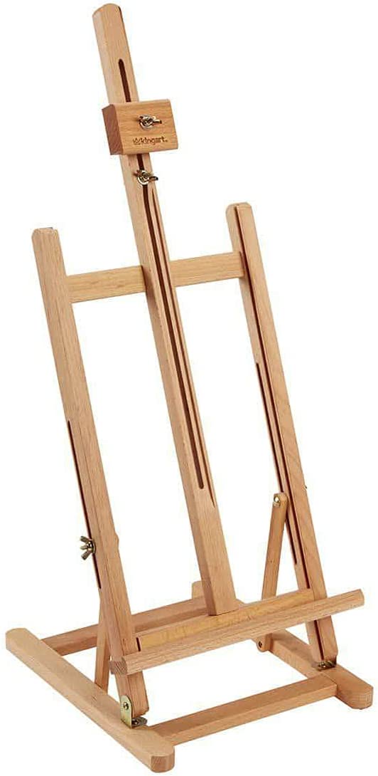 KINGART 38″ High Tabletop Wooden H-Frame Studio Easel – Artists Adjustable Beechwood Painting and Display Easel, Holds Up to 22″ Canvas – Portable Sturdy Table Desktop Holder Sketch Pad Stand
