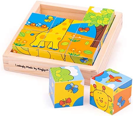 Bigjigs Toys Safari Cube Jigsaw Puzzle – 6X 9-Piece Toddler Puzzles , Quality Jigsaw Puzzles for Kids , Educational Animal Puzzles , Suitable for 18 Months +