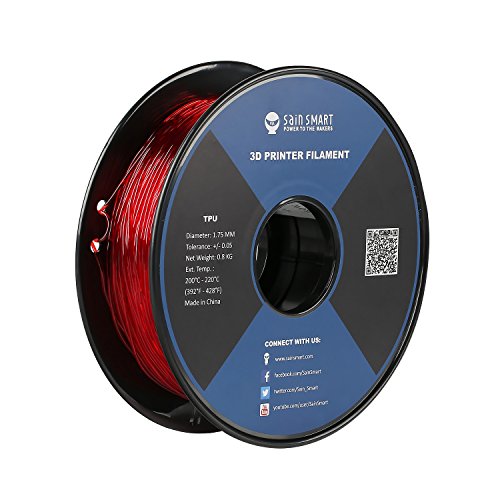 SainSmart – 101-90-163 Red Flexible TPU 3D Printing Filament, 1.75 mm, 0.8 kg, Dimensional Accuracy +/- 0.05 mm