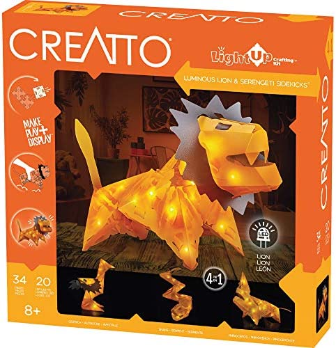 Creatto Luminous Lion & Serengeti Sidekicks Light-Up 3D Puzzle Kit | Includes Creatto Puzzle Pieces to Make Your Own Illuminated Craft Creations | DIY Activity Kit & LED Lights