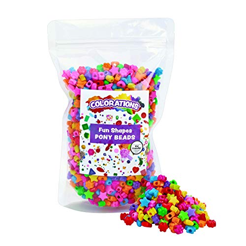 Colorations fun shapes pony beads, 1lb, set of 1800 beads, lacing hole 1/8 inches, craft, hobby, arts & crafts, fun, art supplies, fun shaped pony beads