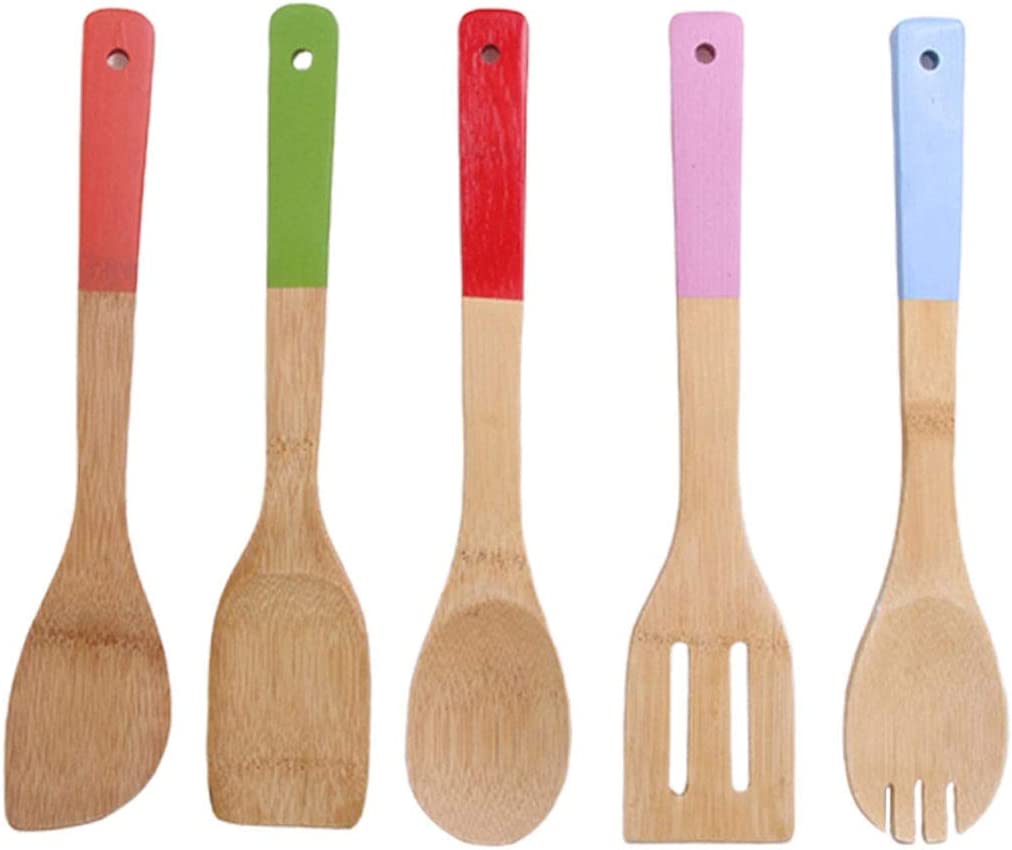 XJJZS Long Lasting Cooking Utensils Kitchen Bamboo Spoon Spatulas, 5 Set of Bamboo Kitchen Tools
