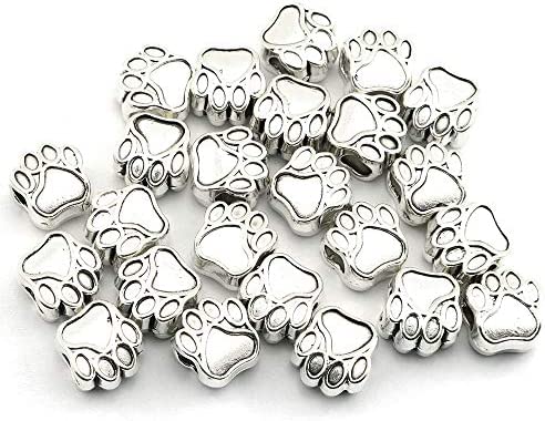 Lind Kitchen 24pcs Dog Paw Footprint Charms Vintage Big Hole Beads DIY Necklace Bracelet Jewelry Findings Making Accessories(Antique Silver)