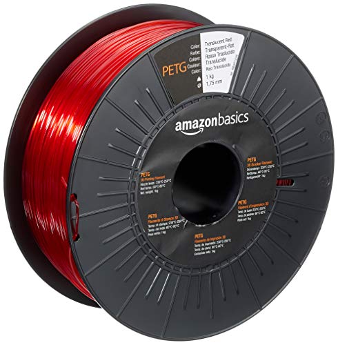 Amazon Basics PETG 3D Printer Filament, 1.75mm, Translucent Red, 1 kg Spool