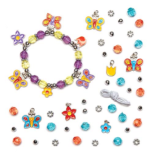 Baker Ross AW397 Butterfly Charm Bracelet Making Kit – Pack of 3, Beads for Jewelry Making Beads, Charms and Elastic Cord Included