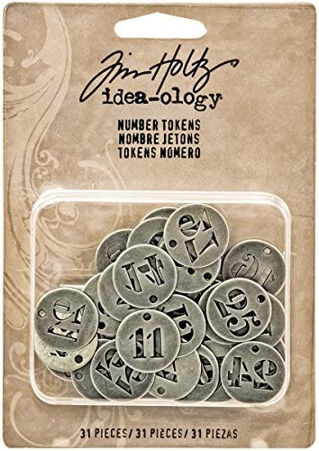 Tim Holtz Idea-ology Metal Number Tokens 31/Pack, 3/4 Inch Each, Antique Nickel (TH93244)