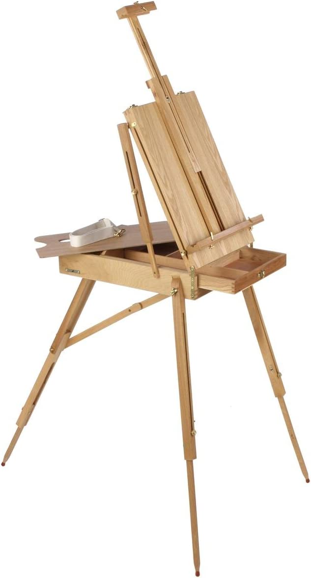 Displays2go Portable Painting Easel, Adjustable, Beech Wood, with A 6 Compartment Door
