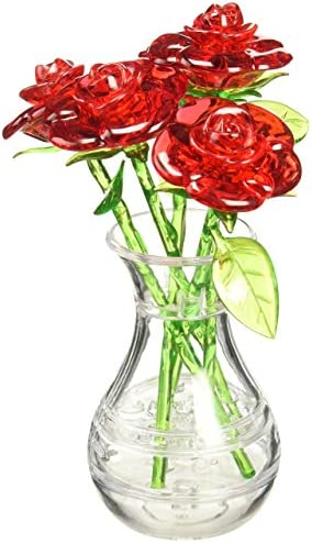 BePuzzled Original 3D Crystal Jigsaw Puzzle – Red Roses in Vase DIY Assembly Brain Teaser, Fun Model Toy Gift Flower Decoration for Adults & Kids Age 12 and Up, 44 Pieces (Level 2)