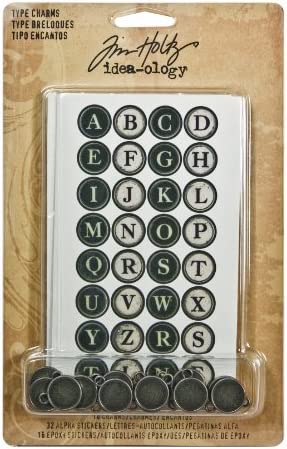 Metal Type Charms by Tim Holtz Idea-ology, 16 Charms per Pack, 11/16 Inches, Antique Nickel Finish, TH92819