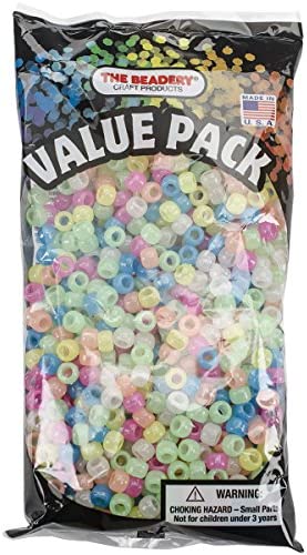 Beadery Pony Beads, 6 by 9mm, Glow Multicolor, 900-Pack