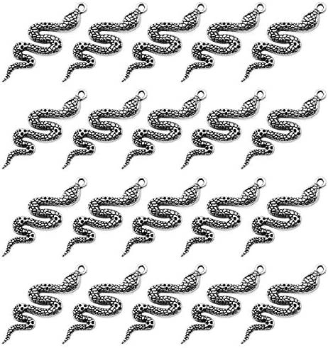 Lind Kitchen 20PCS Snake-shape Charms Pendants Accessory Mixed Smooth Metal Charms for DIY Jewelry Making and Crafting, Ancient Silver