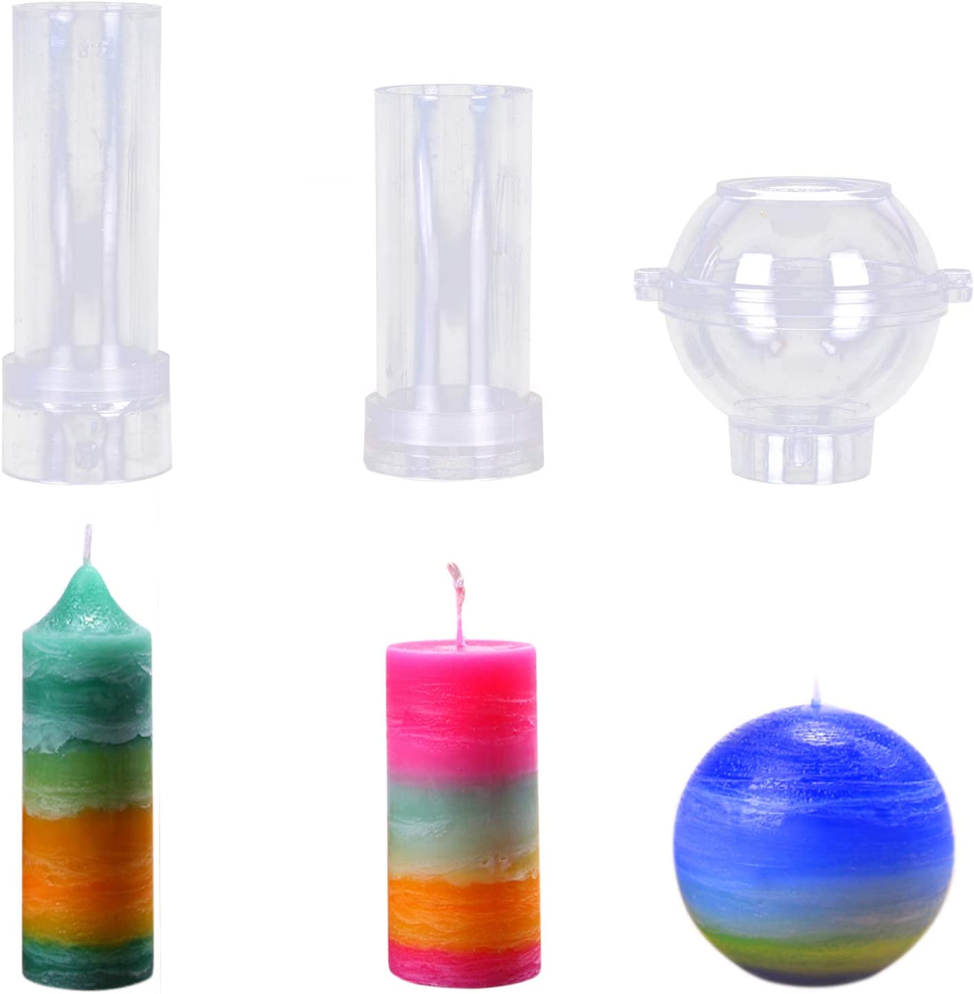 MeiMeiDa Plastic Candle Molds for Candle Making Set of 3 – Including Pillar Mold, Cylinder Mold and Sphere Mold – Make Your Own Candles – Great for DIY Homemade Candles
