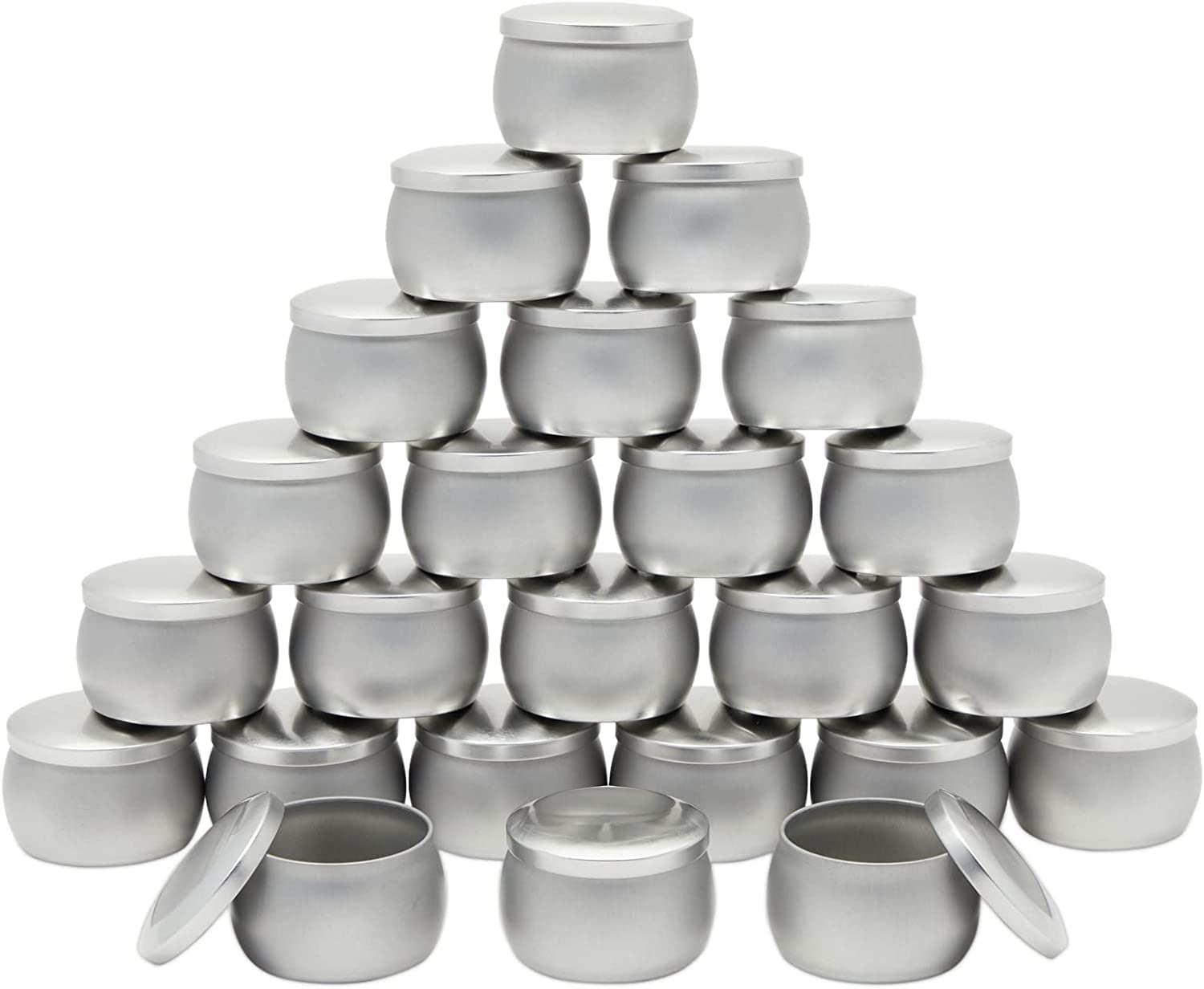 24 Pack Small 4 oz Candle Tins for Making Candles with Lids, Round Containers for DIY Crafts (Silver, 3 x 2 in)