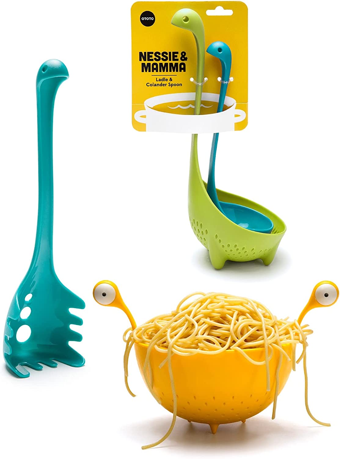 Pack of 3 – Nesie Ladle & Mamma Nessie Ladle + Spaghetti Monster Strainer + Papa Nessie Spoon