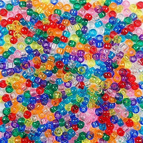 Transparent Multicolor Mix Plastic Pony Beads 6x9mm, 500 Beads, Made in The USA, Bulk Pony Beads Package for Arts & Crafts