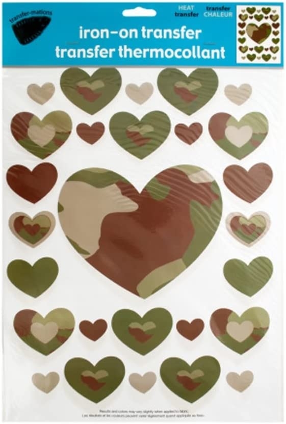 JT Crafts Iron-On Transfer Camouflage Hearts Transfers-24 Pack Import To Shop ×Product customization General Description