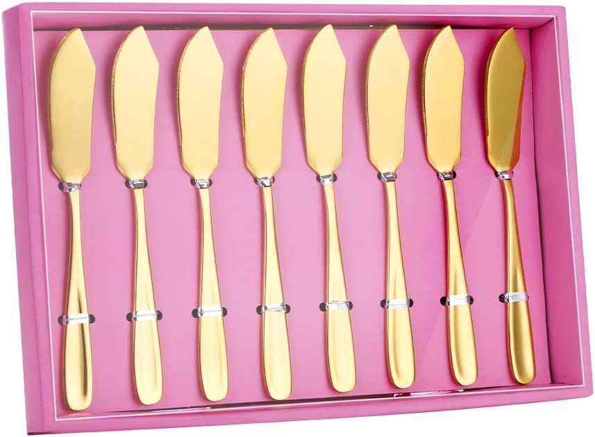 QIBORUN 8 Pack Butter Knife Cheese Spreaders, Stainless Steel Classic Spreader Knife Set for Cheese, Jelly, Jam, Dessert, Canape