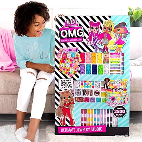 L.O.L. Surprise! O.M.G. Double Feature Ultimate Jewelry Studio, Over 2500 Beads, Create 50+ Pieces of Jewelry Doll Charms, Alphabet Beads & Stickers, Bead Kit for Kids Ages 6, 7, 8, 9