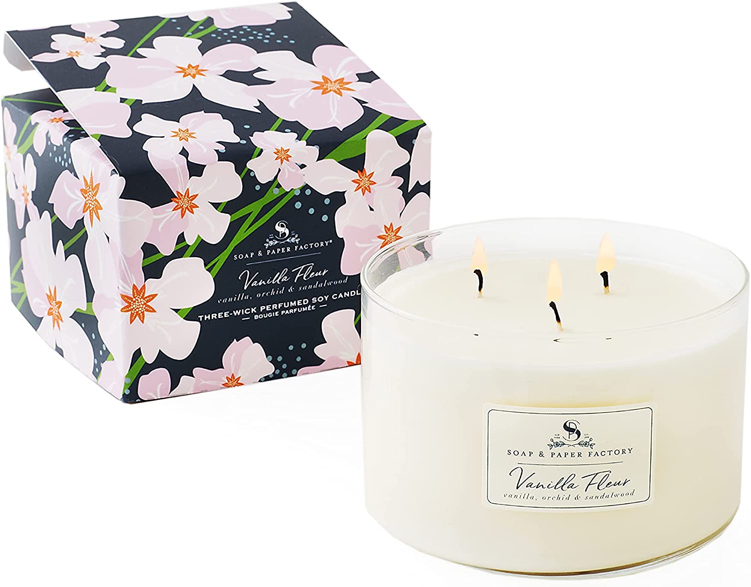 Soap and Paper Factory Vanilla Fleur Three-Wick Soy Candle, 18 oz