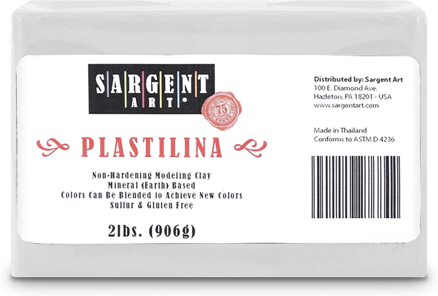 Sargent Art Plastilina Modeling Clay, White, 2 Pound, Non-Hardening, Long Lasting & Non-Toxic, Great for Kids, Beginners, and