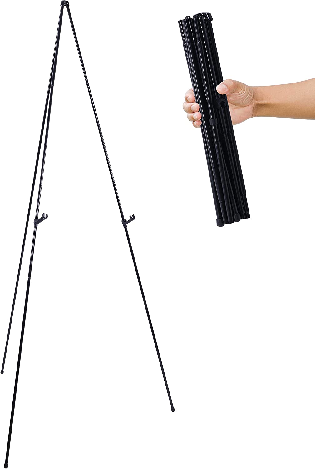 U.S. Art Supply 63″ High Steel Easy Folding Display Easel (Pack of 6 Easels) – Instantly Collapses, Adjustable Height Display Holders – Portable Tripod Stand, Presentations, Signs Posters, Holds 5 lbs