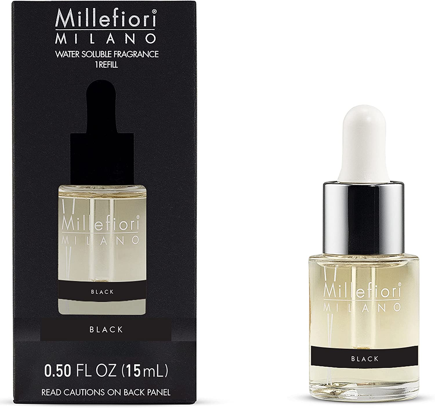 Millefiori Milano Water-Soluble Fragrance, for Hydro Ultrasonic Fragrance Diffusers, Black, 0.51 fl oz (15 ml)