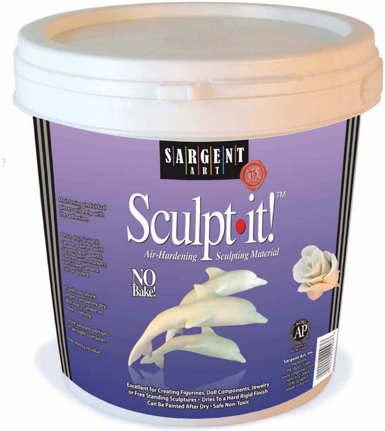 Sargent Art 10-Pound White Sculpt-It Resalable Tub, Non-Toxic, Little or No Shrinkage, Air Dry, Easy Storage Import To Shop
